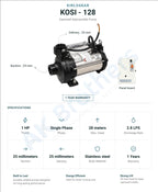 1. Kirloskar KOSI-128 1 HP single-phase pump for open wells, rated for 28 metre head.