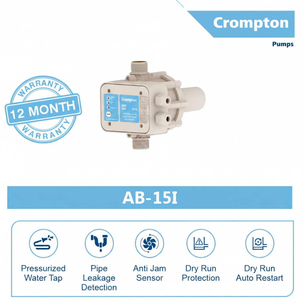Side profile view of the Crompton AB-15I electric water pump showing its durable body construction