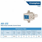 CROMPTON AB- 15I AUTOMATIC PUMP CONTROLLER ( KIT ONLY) - SUITABLE FOR SURFACE PUMPS UPTO 1.5 HP - SMART WATER MOTOR SWITCH WITH DRY RUN PROTECTION & PIPE LEAKAGE DETECTION