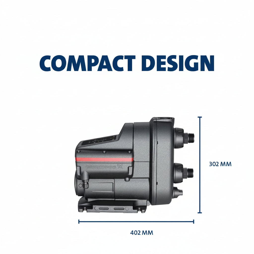 Side view of the Grundfos SCALA2 water-cooled pressure booster unit available at Pump Shop AK Brothers.