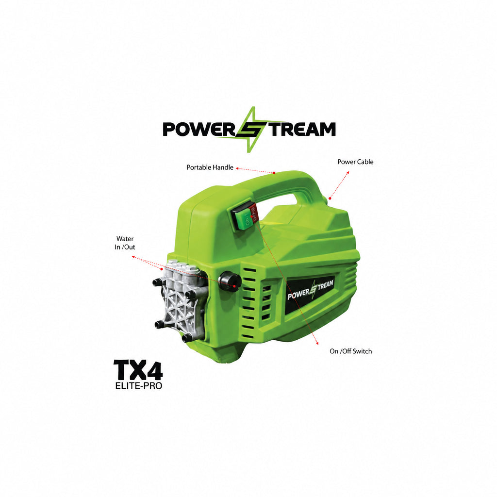 POWER STREAM TX4 1900W HIGH PRESSURE CAR WASHER – 150 BAR MAX PRESSURE, 7 LPM FLOW