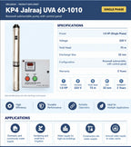 KIRLOSKAR KP4 JALRAAJ UVA 60-1010 - 1 HP - SINGLE PHASE - 75 MTR HEAD-  32 MM SIZE - BOREWELL SUBMERSIBLE PUMP WITH PANEL BOARD - 2 YEAR WARRANTY -