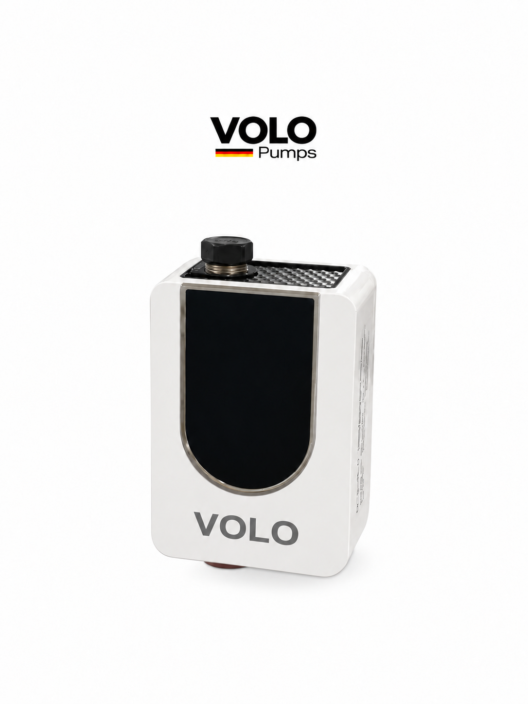Front view of VOLO DC15-35 168W BLDC pressure booster pump with white casing and a black front panel.
