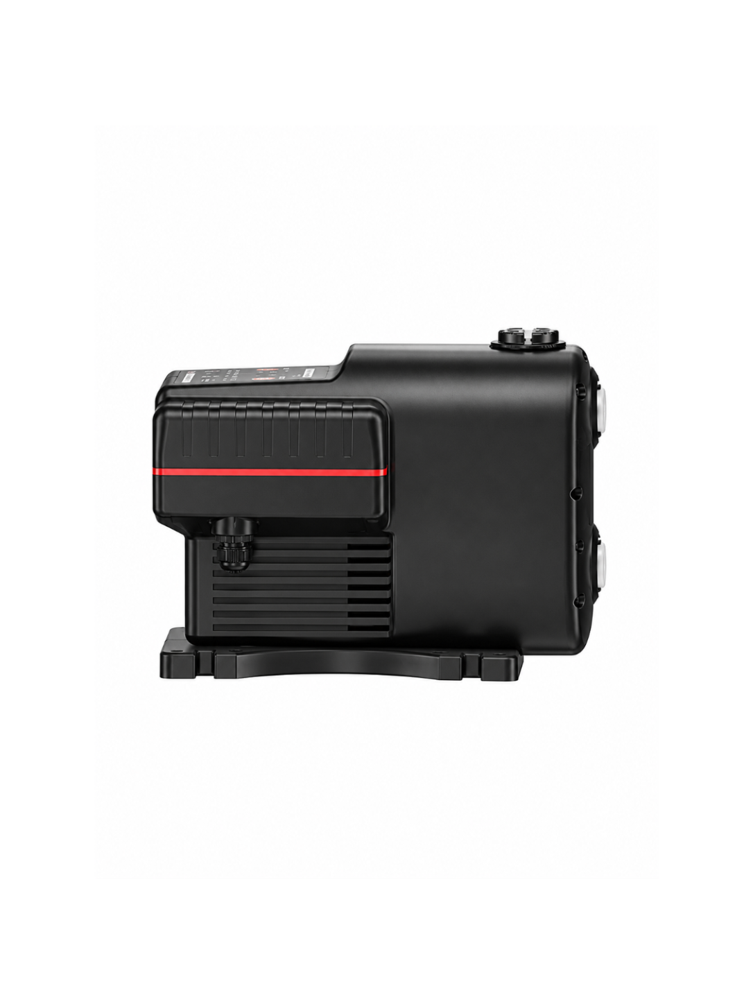 Front angled view of VOLO SCA3-30 750W BLDC pressure booster pump showing twin pipe ports and red trim